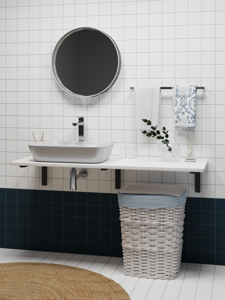 Столешница в ванную под раковину и стиральную машину влагостойкая из МДФ, цвет Ясень белый 1100х500, #1