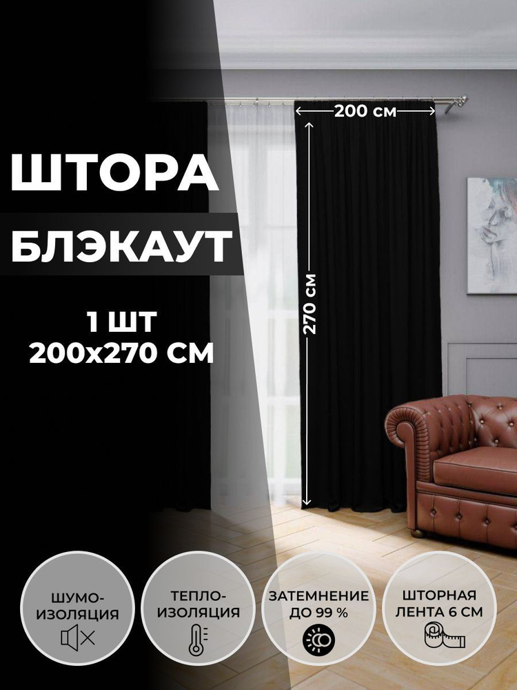 PRIMEWORKSHOP Комплект штор Текстиль 200 крепление Лента черный #1