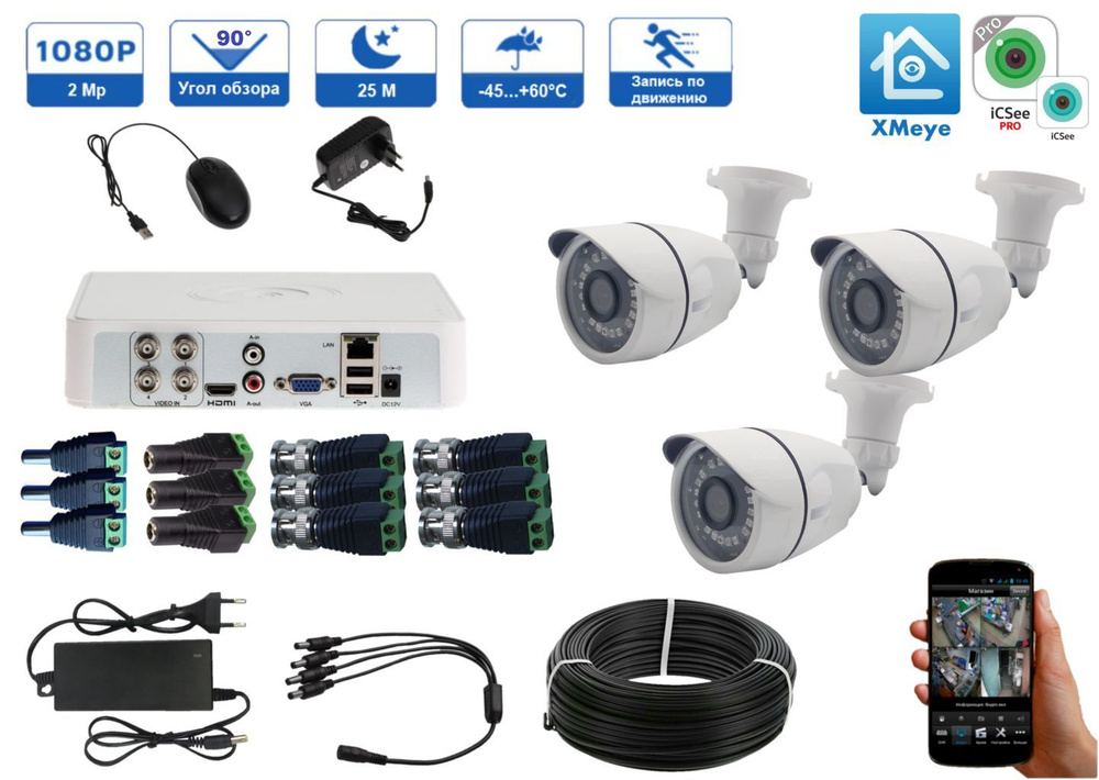 Система видеонаблюдения ITCAM Видеонаблюдение готовый комплект на 3 ...