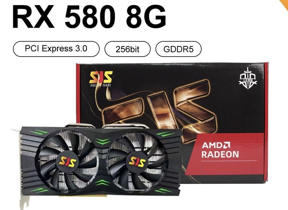 Видеокарта Radeon RX 580, 8 ГБ GDDR5 Видеокарта SJS AMD 580 8G