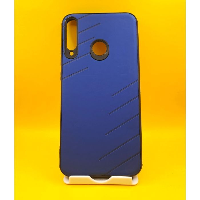 Силиконовый чехол для Huawei Honor 9c эко-кожа, полосы по боками, 3Д камера, цвет: синий #1