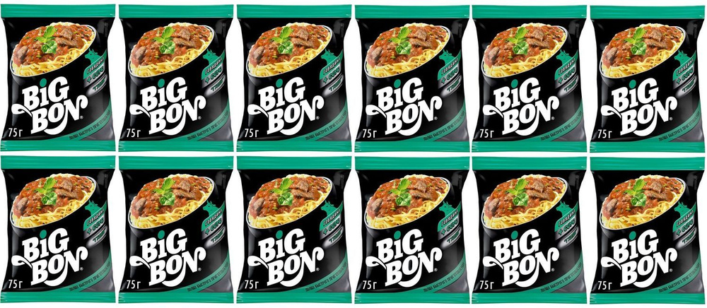 Лапша быстрого приготовления BIG BON говяжья + соус гуляш 75 г - 12 штук  #1