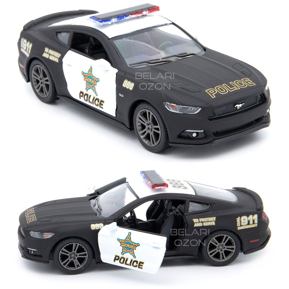 Машинка металлическая Kinsmart 1:38 2015 Ford Mustang GT Police (полицейский  Форд Мустанг) KT5386DP инерционная, двери открываются / Черный - купить с  доставкой по выгодным ценам в интернет-магазине OZON (564645401)