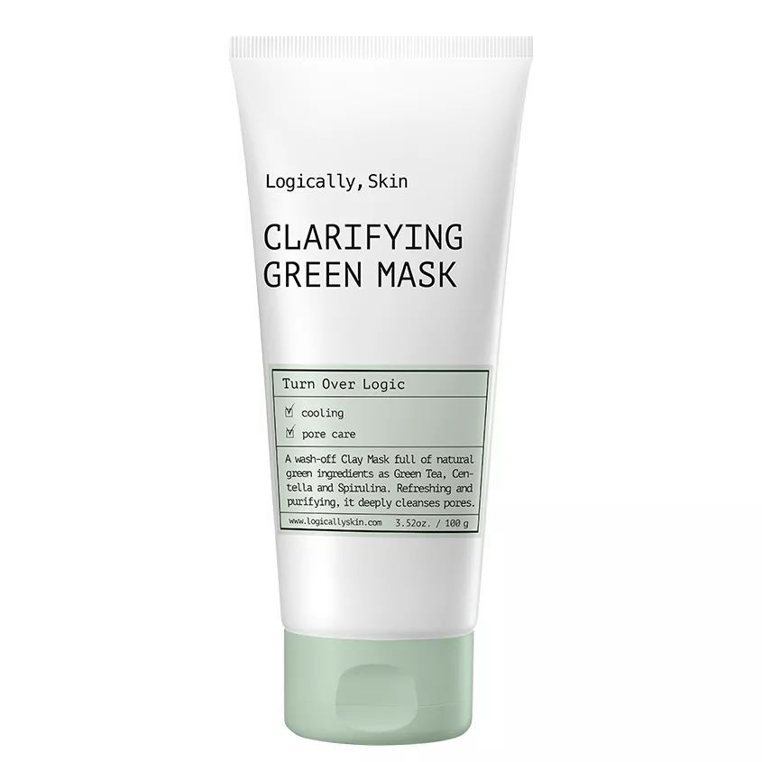 LOGICALLY, SKIN Маска для лица очищающая смываемая с зеленой глиной ...