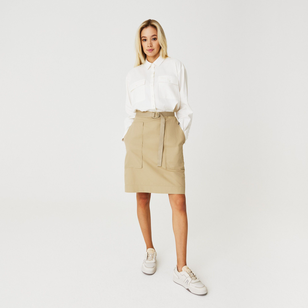 Юбка Женский Lacoste бежевый Хлопок, Вискоза, размер 44 Миди Карманы ...