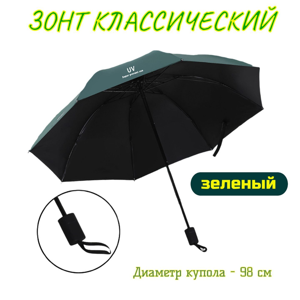 Умный зонт, Механика, 3 сложения, темно-зеленый купить по низкой цене в  интернет-магазине OZON (684852964)