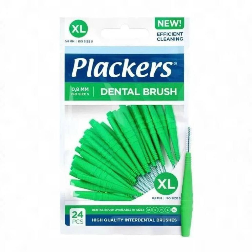 Межзубные ершики Plackers Dental Brush XL 0,8 мм 24 шт. зеленые (из Финляндии)  #1