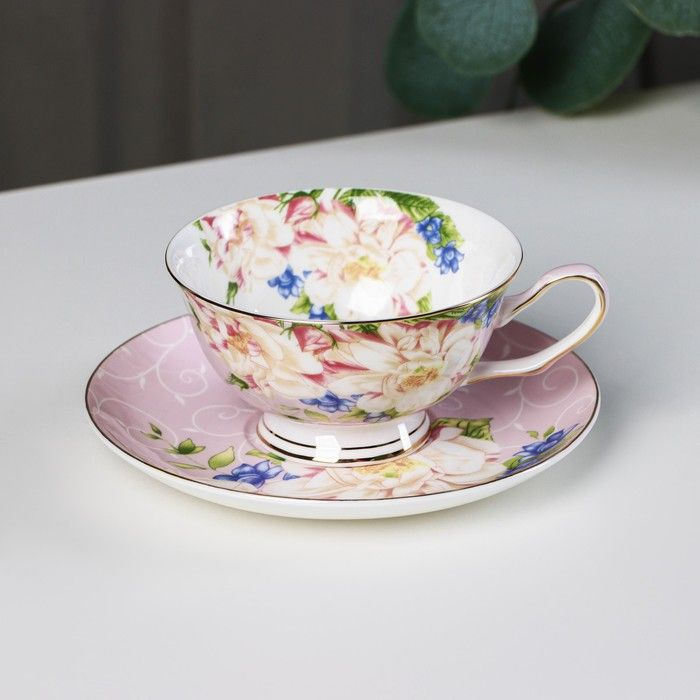 Чайная пара фарфоровая Чайная роза , 2 предмета: чашка 200 мл, блюдце d 15 см  #1