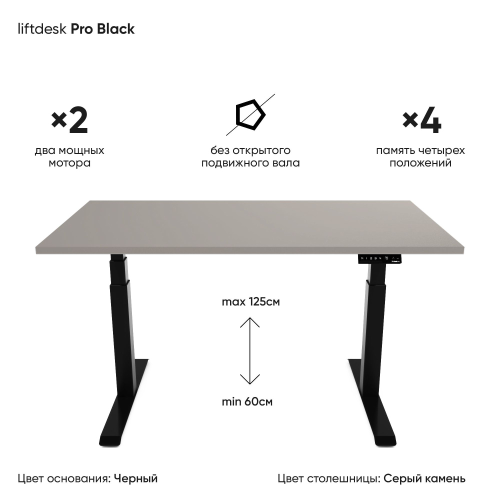 Компьютерный стол с электроприводом для работы стоя сидя 2-х моторный liftdesk Pro Черный/Серый камень, #1