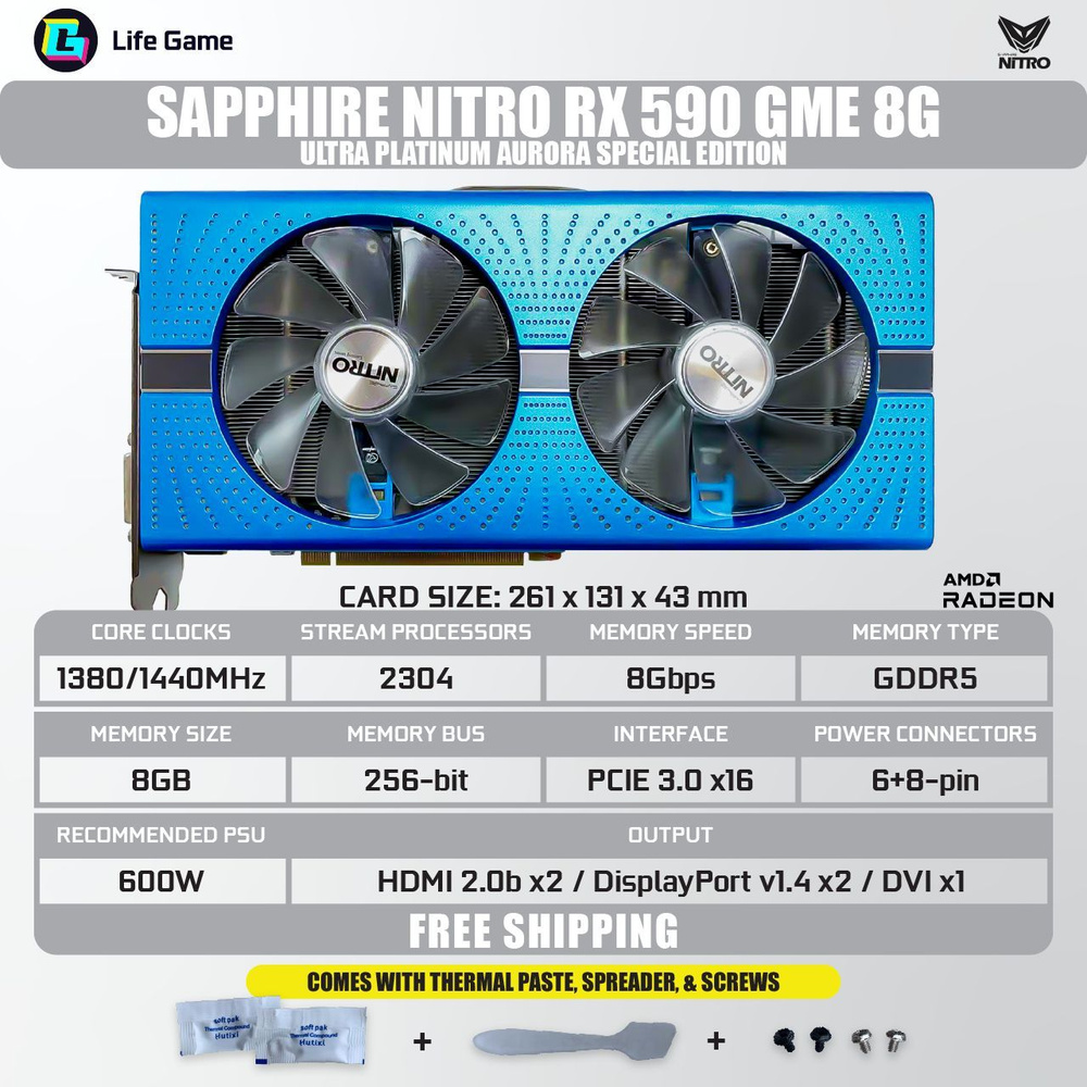 Sapphire Видеокарта Radeon RX 590 8 ГБ (Sapphire RX 590 8G (б/у но В  хорошем состоянии 90% новая))