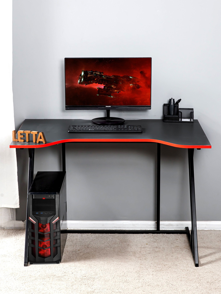 Стол компьютерный Gamer ЛДСП Серый графит, Черн. металл. 1100х730(h ...