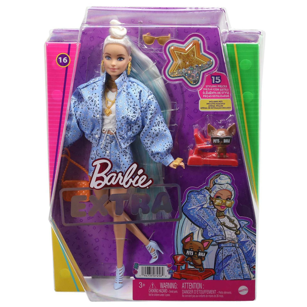 Игровой набор Barbie EXTRA - Кукла Барби с 15 модными аксессуарами и фигуркой собачки (материал: пластик, #1