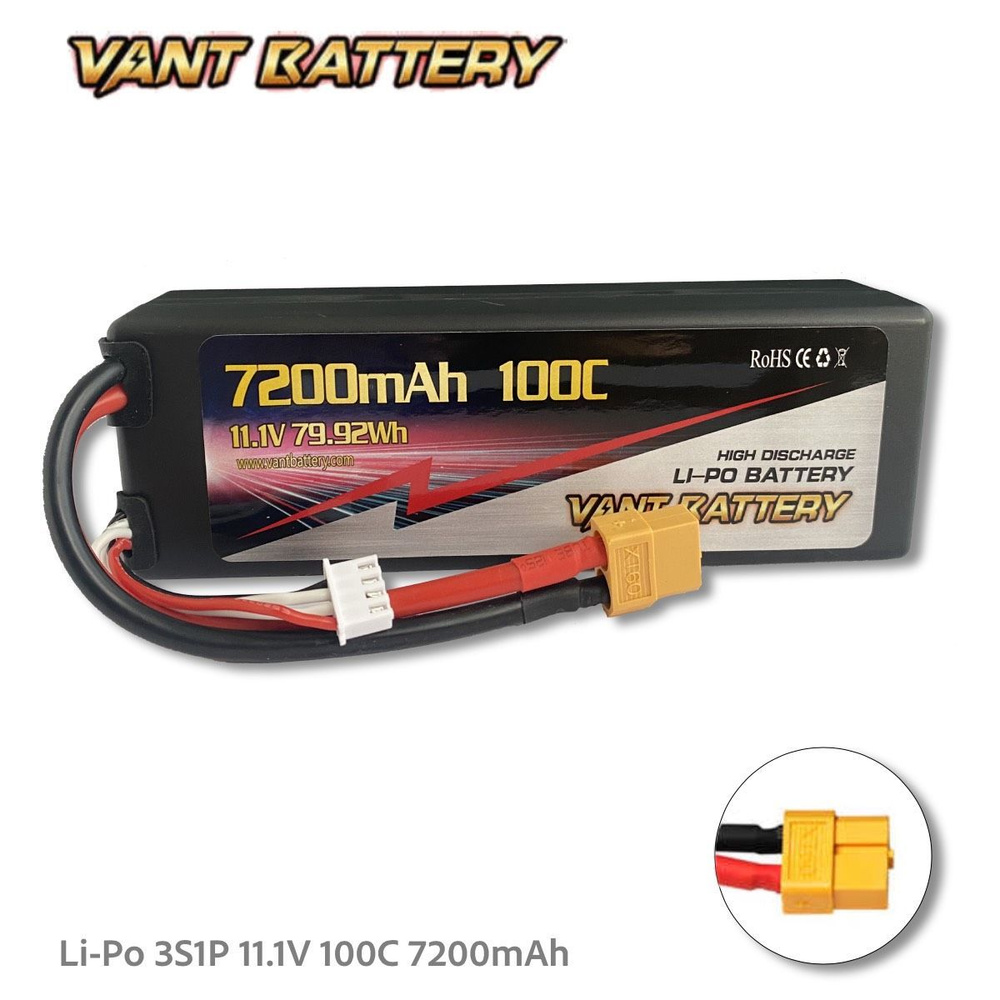 Аккумулятор для радиоуправляемых моделей машин Vant LiPo 11.1V 7200mAh 100C разъем XT60  #1