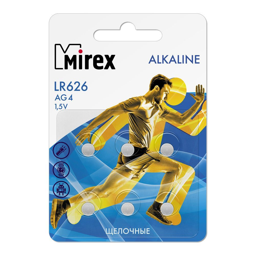 Mirex Батарейка LR66 (LR626, AG4, G4), Щелочной тип, 6 шт - купить с ...