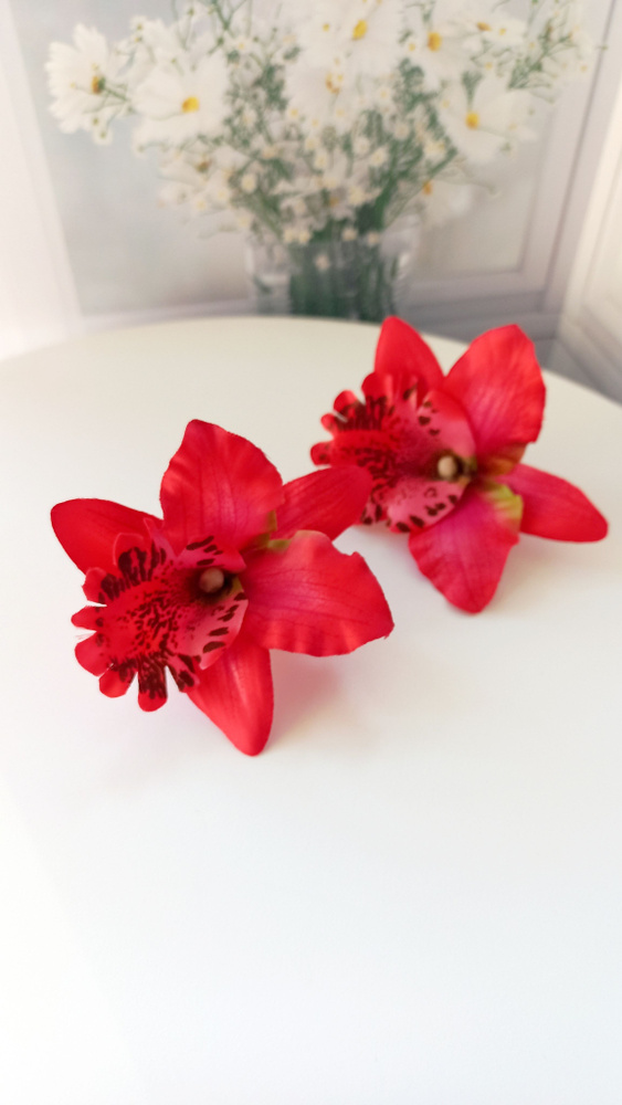Комплект двух заколок "Тропический цветок Орхидея", красный  #1
