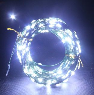 Новогодняя гирлянда светодиодная линейная, 500 LED роса/цвет холодный белый на зелёной леске 8 режимов #1