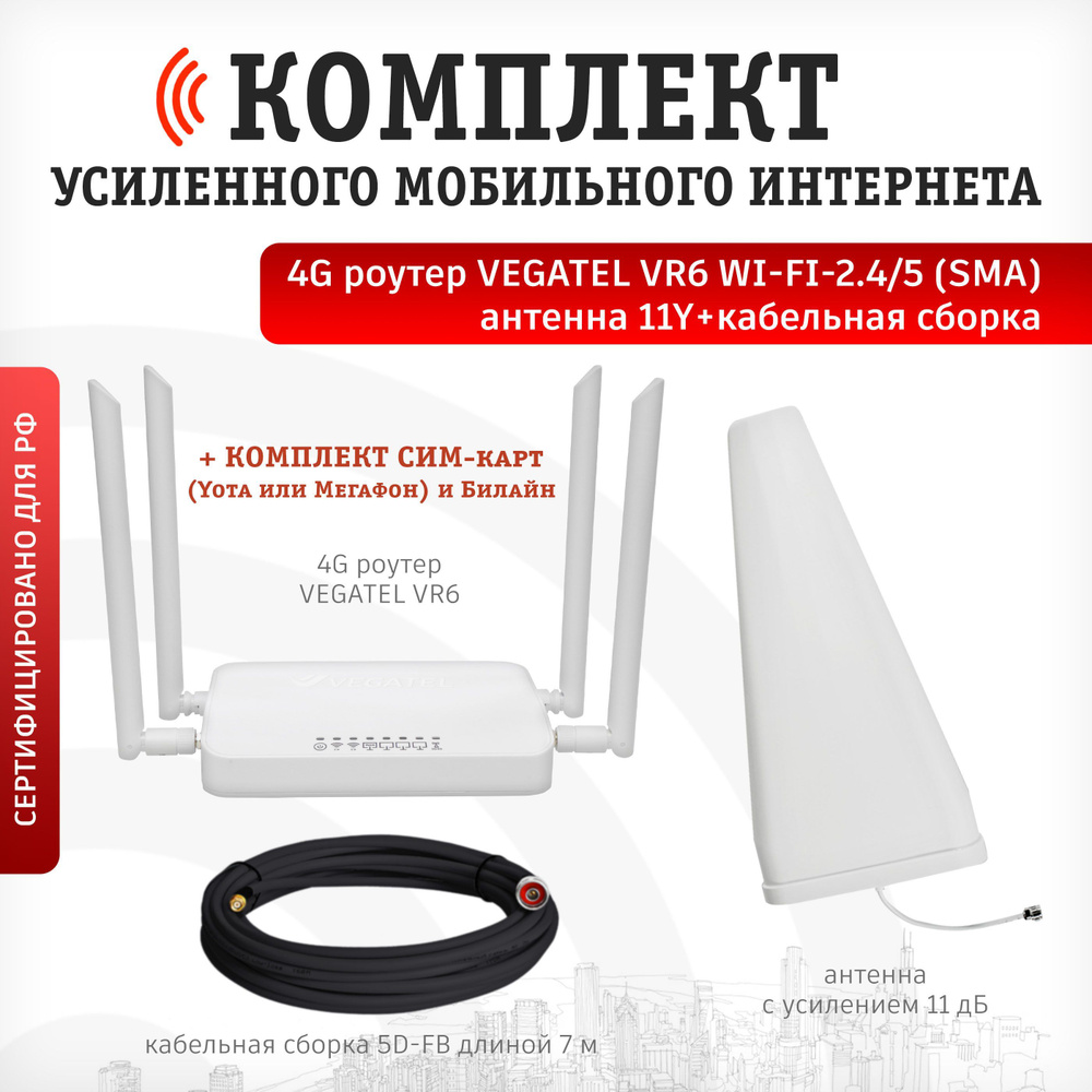 Роутер VEGATEL Комплект роутера с уличной антенной 1-1, белый, 2.4 ГГц ...