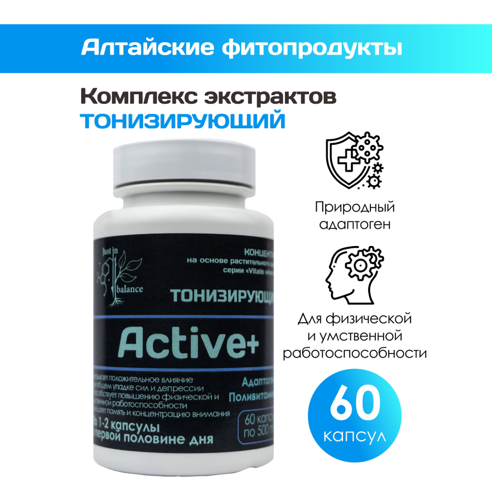 Комплекс экстрактов Active+ тонизирующий, для памяти и работы мозга, для  бодрости и энергии, адаптогены, элеутерококк, лимонник, витамины, природный  энергетик Just in balance - купить с доставкой по выгодным ценам в  интернет-магазине OZON (