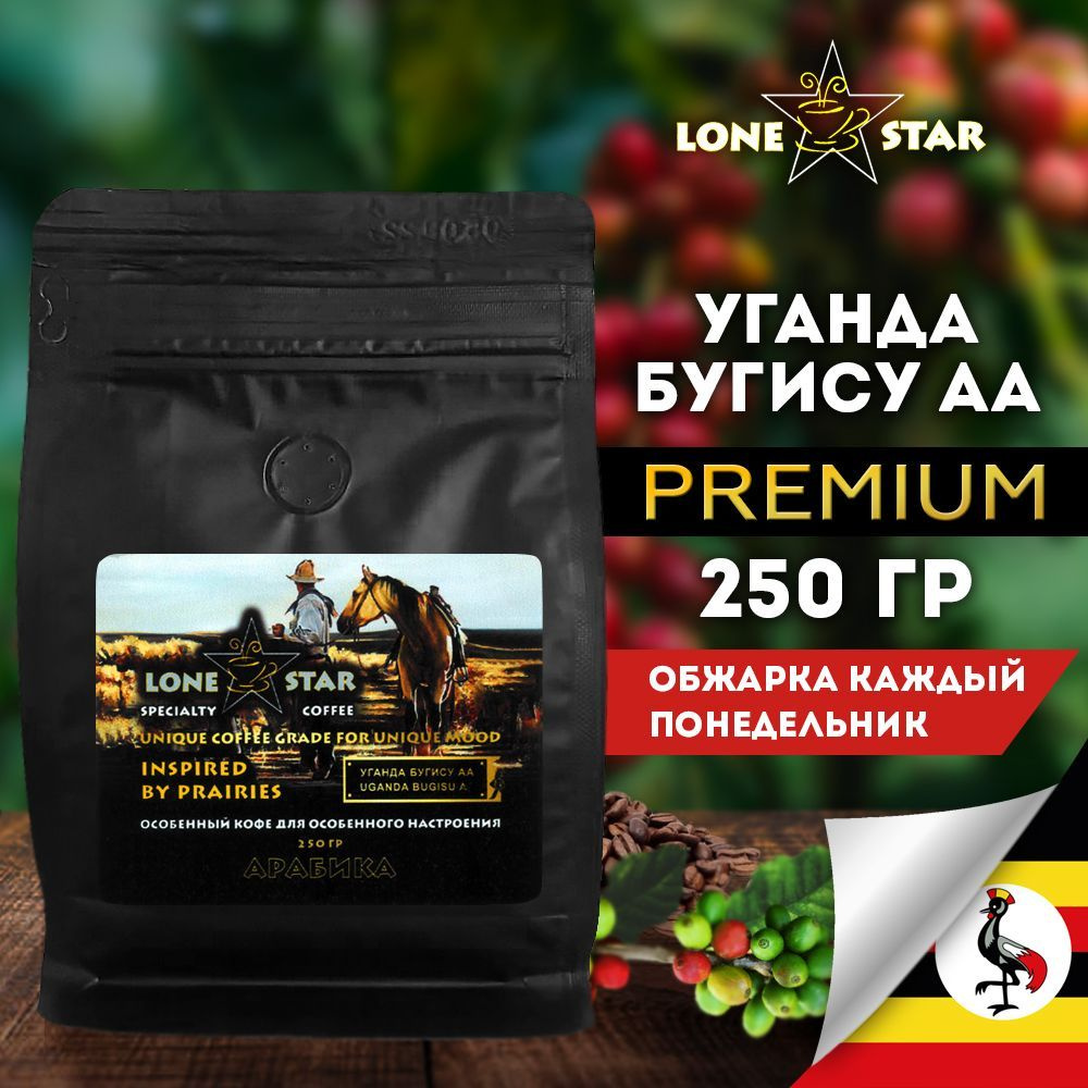 Кофе в зернах LONE STAR Уганда Бугису АА 250 гр свежей обжарки, Арабика 100%  #1