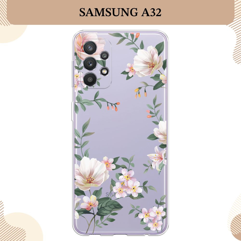 Силиконовый чехол на Samsung Galaxy A32 / Самсунг А 32 Beautiful white  flowers, прозрачный - купить с доставкой по выгодным ценам в  интернет-магазине OZON (849871204)