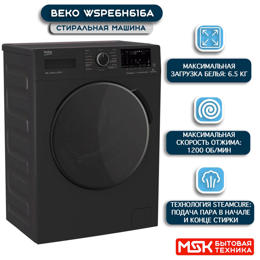 Beko Стиральная машина WSPE6H616A, черный