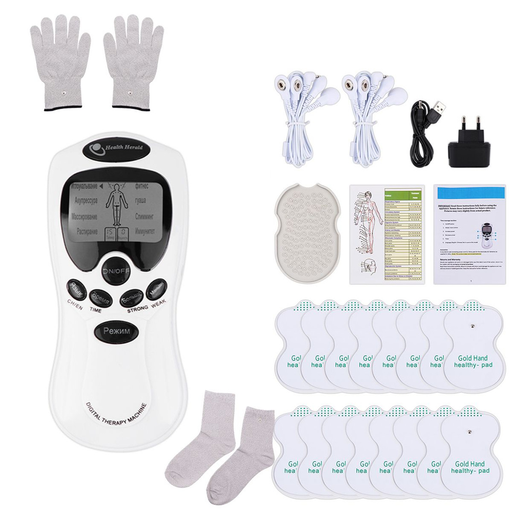 Электростимулятор для мышц, 8 электродов, 8 режимов EMS+TENS Массажер ...