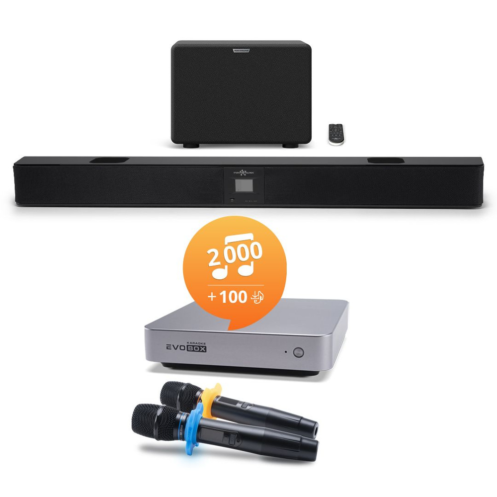 Караоке комплект EvoBox Graphite + EvoSound Bar Black + Микрофоны ...
