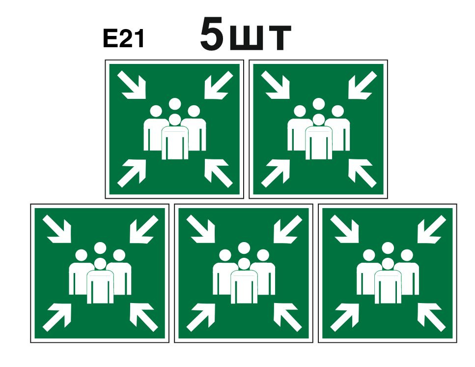 Фотолюминесцентный, эвакуационный знак E21 Пункт (место) сбора (самоклеящаяся ПВХ плёнка, 100*100*0,2 #1