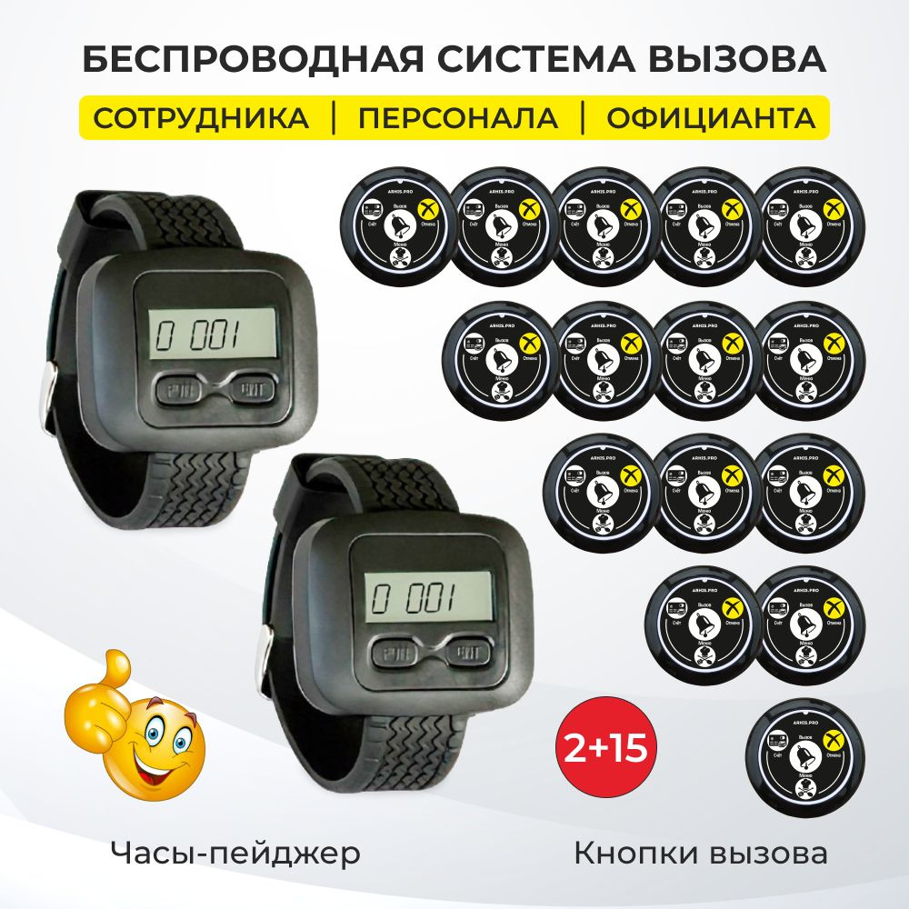 Кнопки вызова официанта и персонала с часами-пейджер. Комплект системы ...