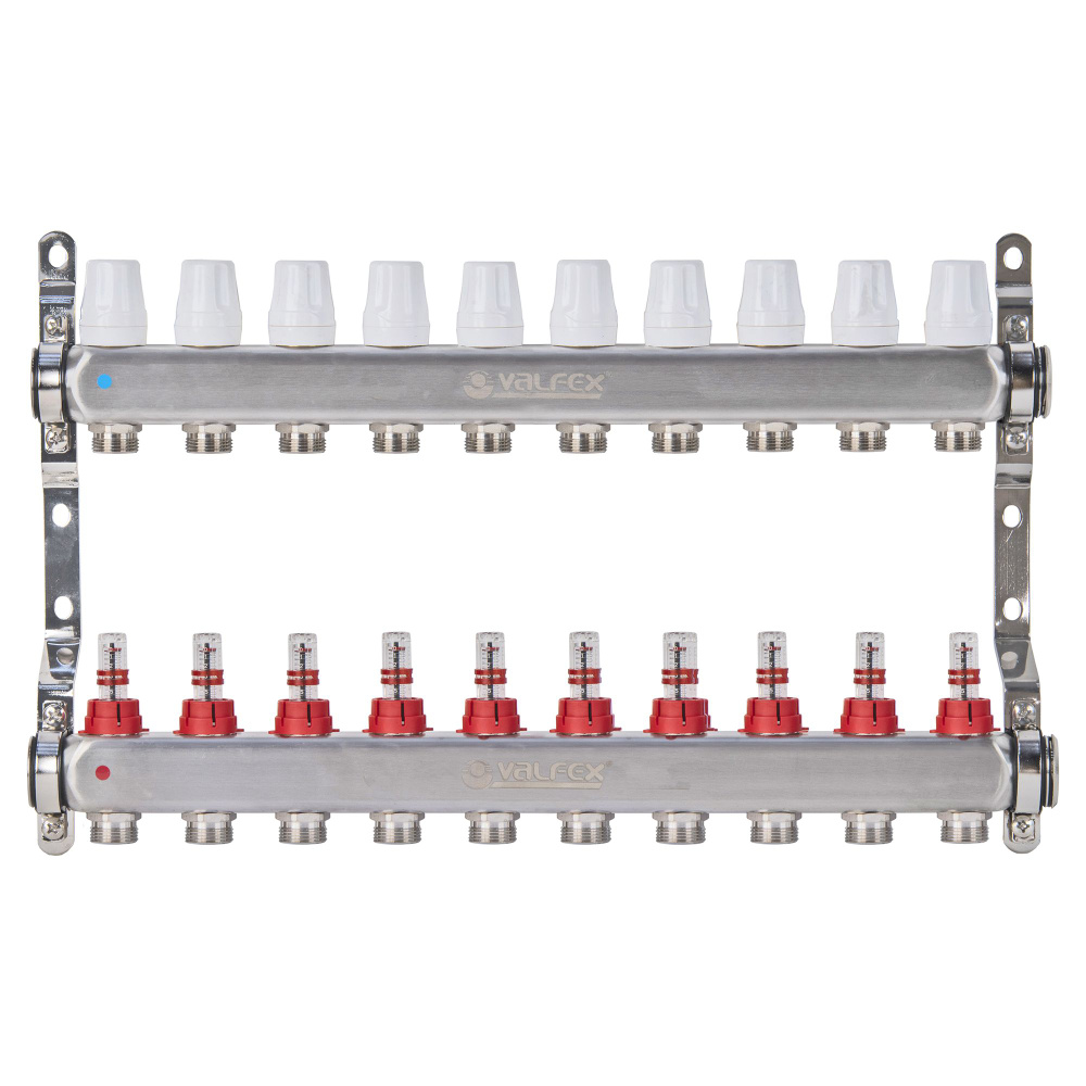 Коллекторная группа 10 контуров с расходомерами 1" x 3/4"Е нерж.сталь, VALFEX, VF.584.0610  #1