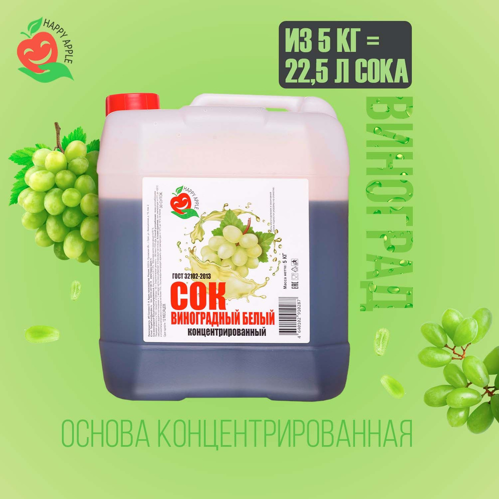 Концентрат сока Виноградный белый 5 кг Happy Apple, кисл. 1,5% #1