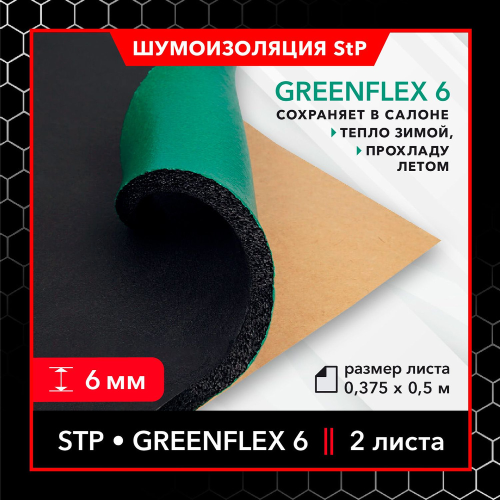 Теплоизоляционный звукопоглощающий материал StP GreenFlex 6 MINI (2 листа)  / Теплоизоляция для автомобиля StP GreenFlex 6 - купить по выгодной цене в  интернет-магазине OZON (739960843)