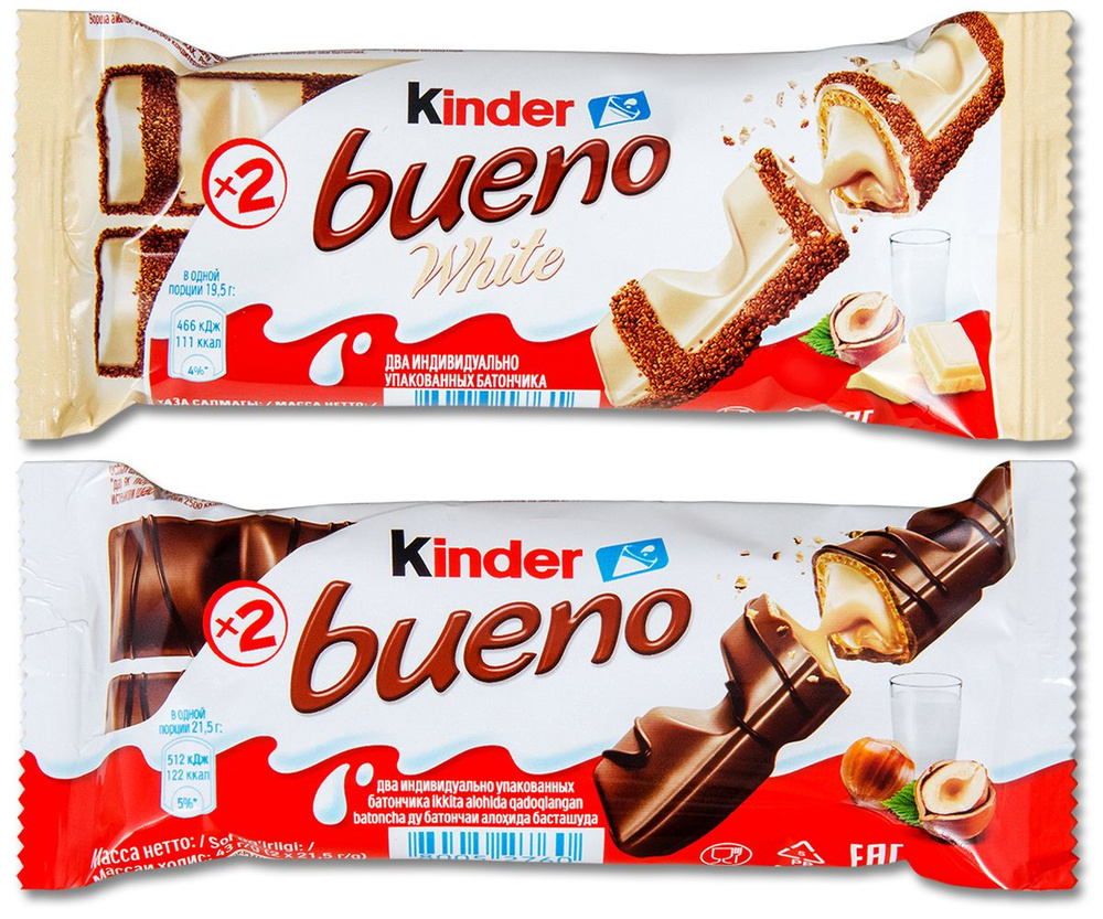 Киндер Буэно вафельный батончик набор 2 вида Kinder Bueno и Bueno White ...