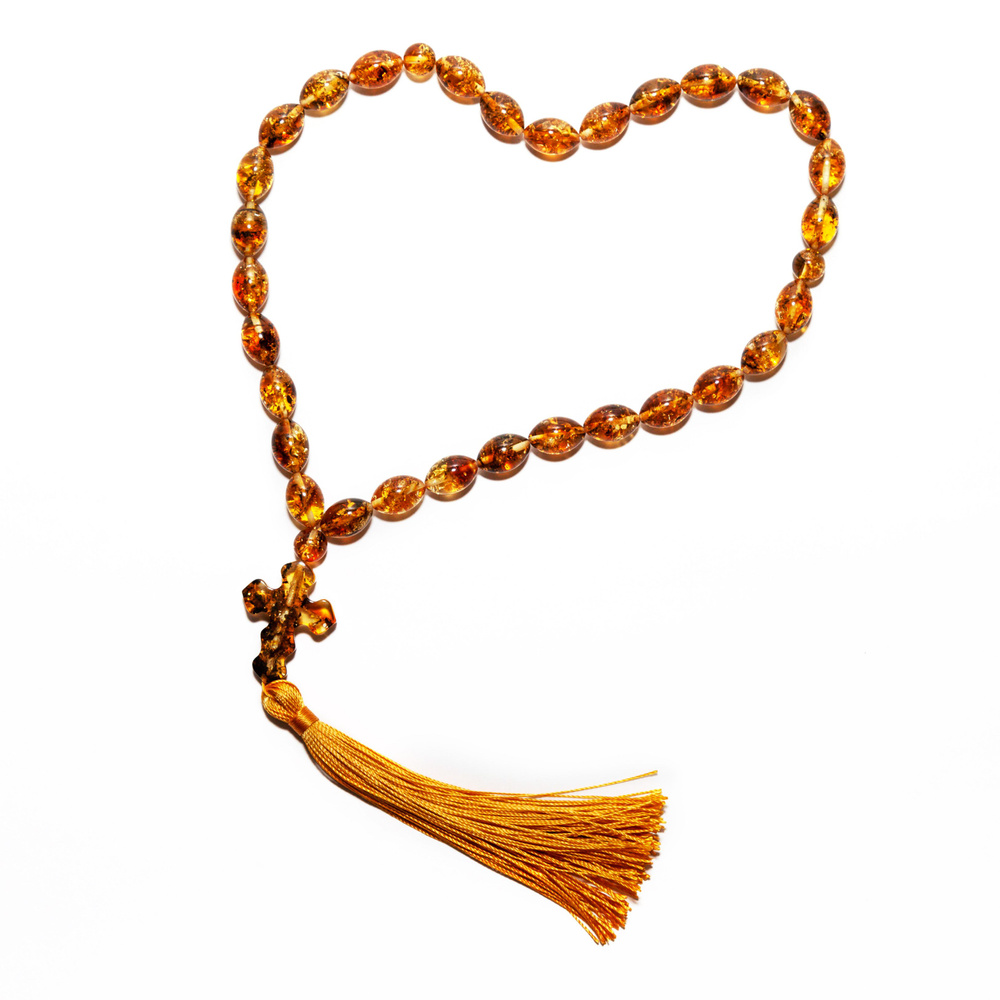 Четки из янтаря христианские натуральные, 30 бусин и 3 разделителя ...