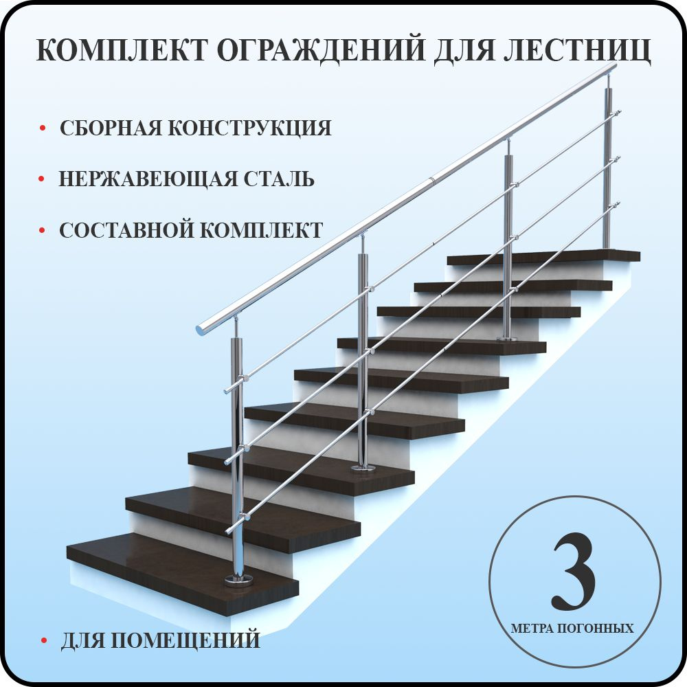 Перила для лестницы комплект из нержавеющей стали 3 м. п. для помещений  #1
