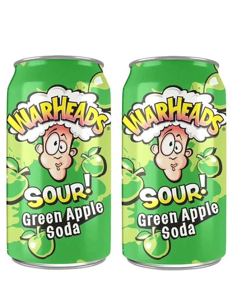 Газированный напиток Warheads Sour Green Apple Soda 2 шт по 355мл