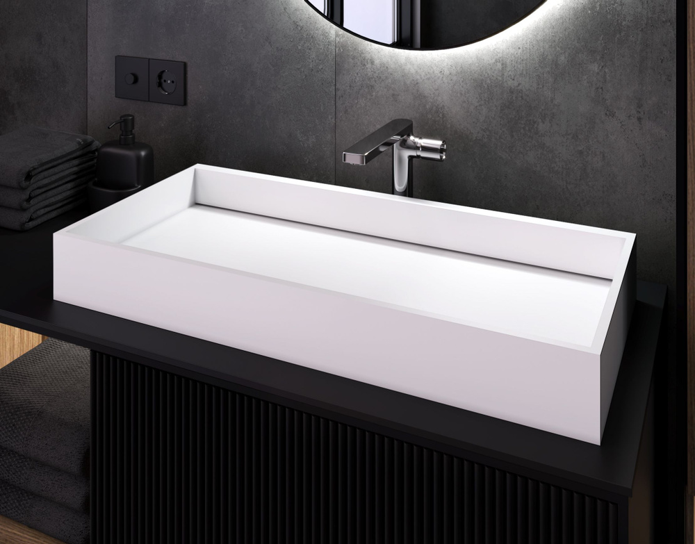 Накладная раковина 70см с щелевым сливом. На тумбу. Белая, полуматовая ...