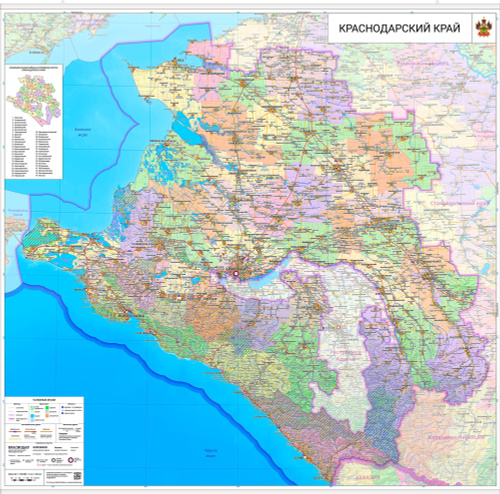 Настенная карта Краснодарского края 125 х120 см (с подвесом)  #1
