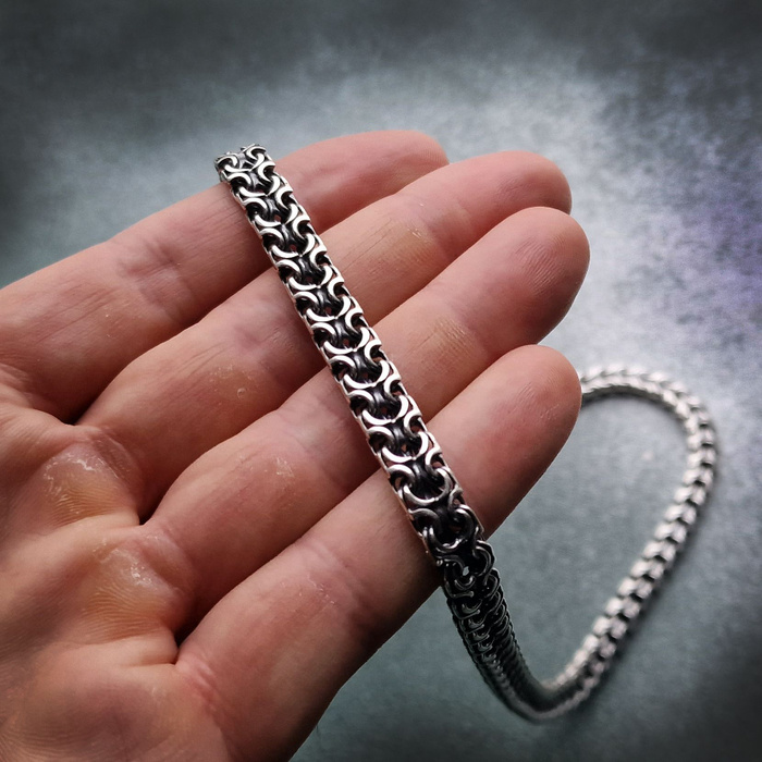 Серебро и Сталь Ювелирная мастерская Цепочка на тело Цепь мужская ...