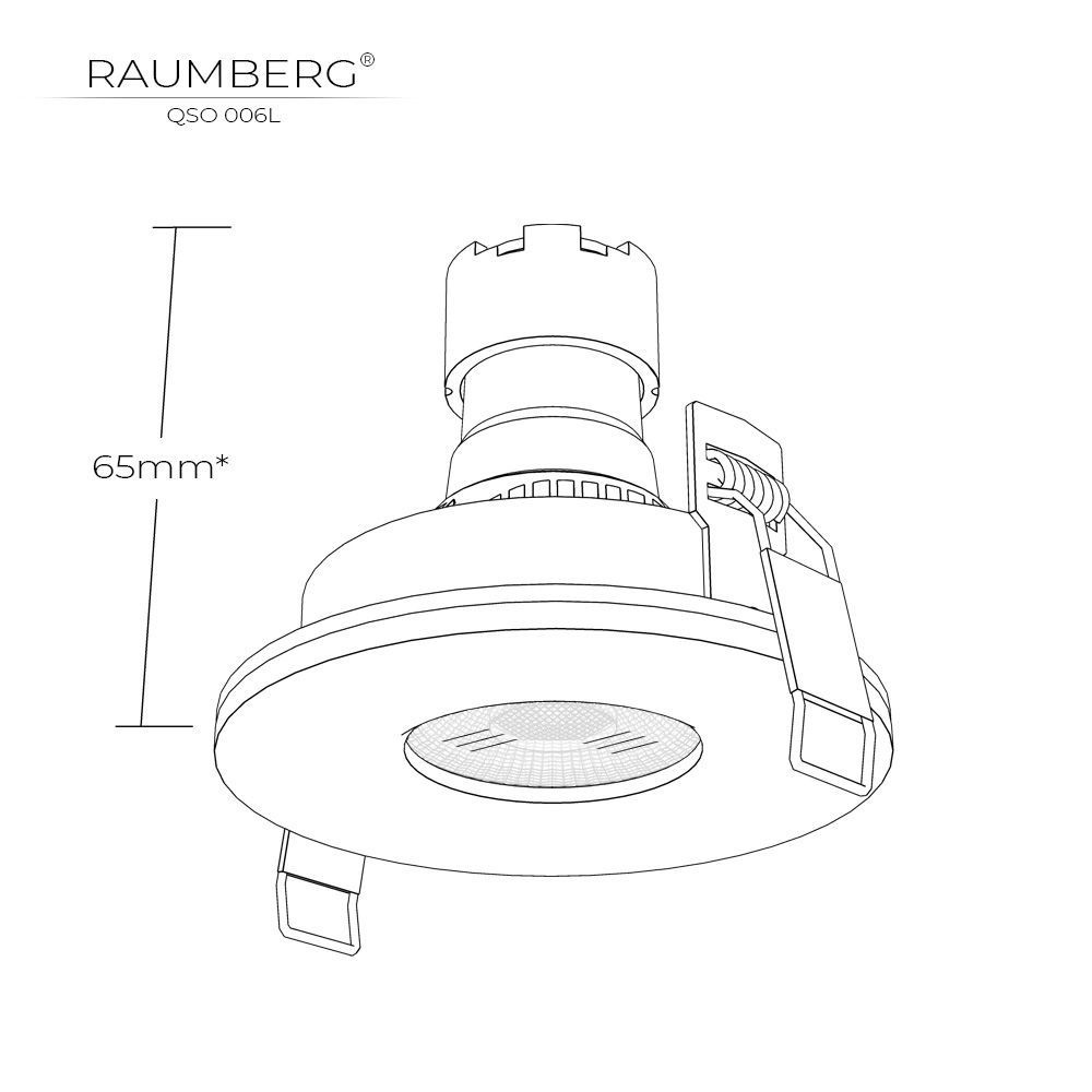 Глубина встраивания светильника QSO 006L 65mm*