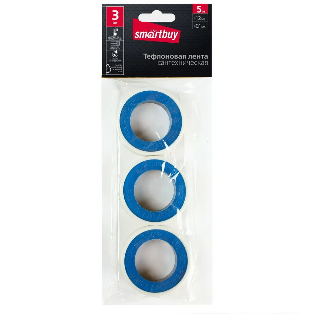 Лента сантехническая уплотнительная Smartbuy tools, 5 м, 12 мм, 0.1 (SBT-FL-500), 3шт, 5 м, 3 шт, фото 5