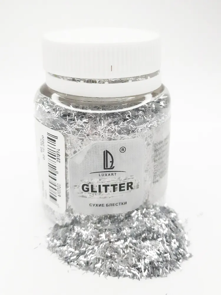 Декоративные Сухие Блестки для творчества и декора Luxart Glitter Серебро палочки 80 мл (глиттер), 80 мл, фото 6