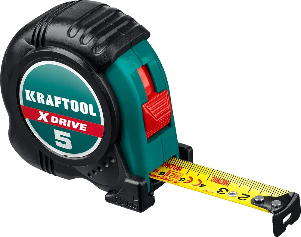 Рулетка 8 м / 25 мм строительная измерительная KRAFTOOL X-Drive рулетка с ударостойким обрезиненным корпусом, 5 м, фото 3