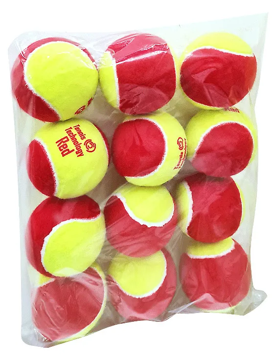 Теннисный мяч 12 штук детский для большого тенниса красный Tennis Technology Red, в пакете, красный, фото 3