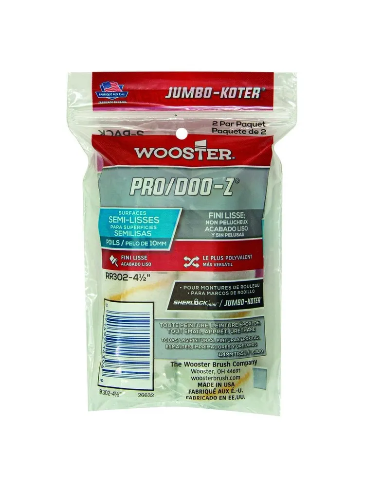 Мини-валик малярный WOOSTER RR382-4 1/2 PRO/DOO-Z FTP JUMBO-KOTER 1/2 (ворс 1,3 см, ширина 11,43 см), набор 2 шт., 2 шт