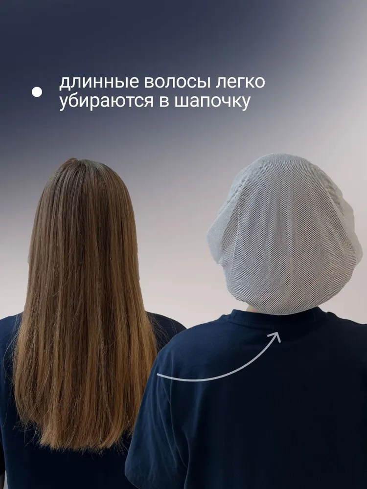 Колпак для поваров шапочка сетка MariSS универсальная медицинская шапочка многоразовая, с завязками (набор 3 штуки: черный, синий, серый), синий, фото 3