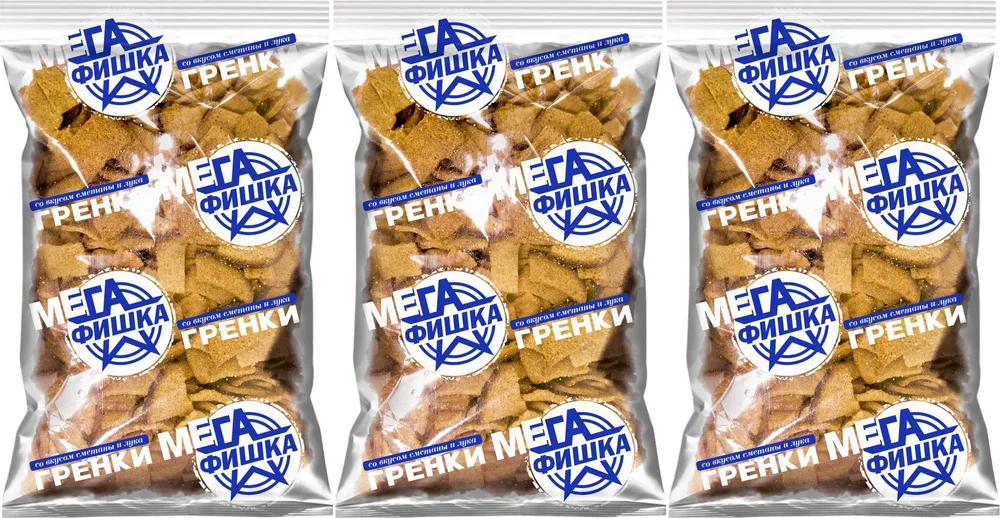 Гренки Мегафишка сметана и лук, комплект: 3 упаковки по 500 г, 500 г
