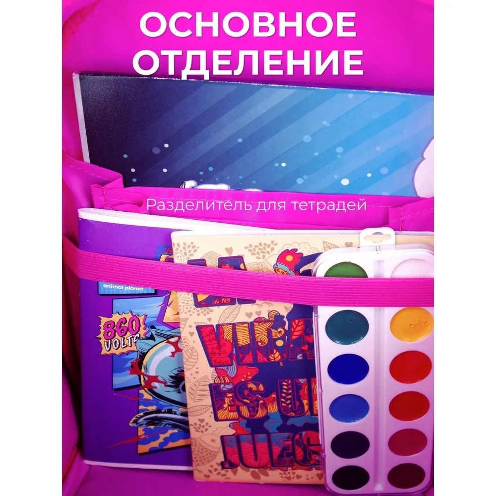 Ранец школьный с кодовым замком для девочки. Seventeen Кот с планетой, вариант, фото 4