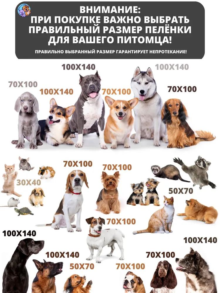 Пеленка многоразовая 70х100 см. для собак 2шт. Хвост и Лапы, 70x100 см, 2 шт, фото 4