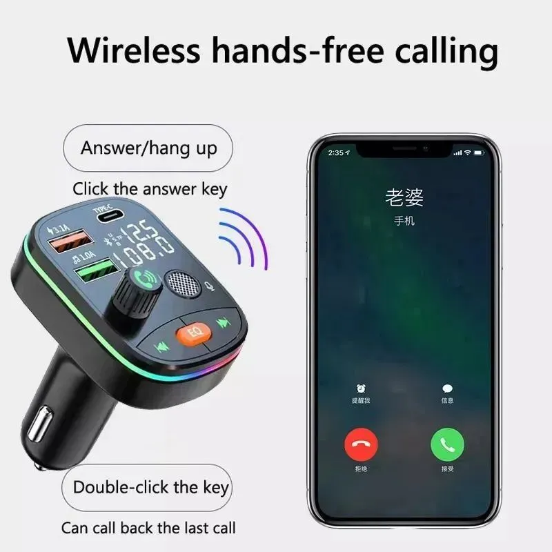 FM-модулятор трансмиттер автомобильный плеер USB type-c зарядка Bluetooth / блютуз фм адаптер автомобильный / Черно-серый, черный, фото 3